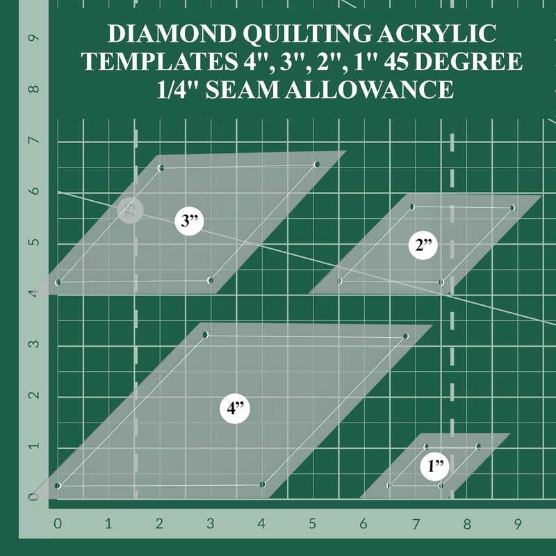 LaserThing Quilting Acrylic Template Set | Precision Tools for Quilting Enthusiasts | Diamond Design | Includes Sizes 4", 3", 2", 1" | 1/8 Clear Acrylic | 1/4" Seam Allowance for Accuracy - Image 3